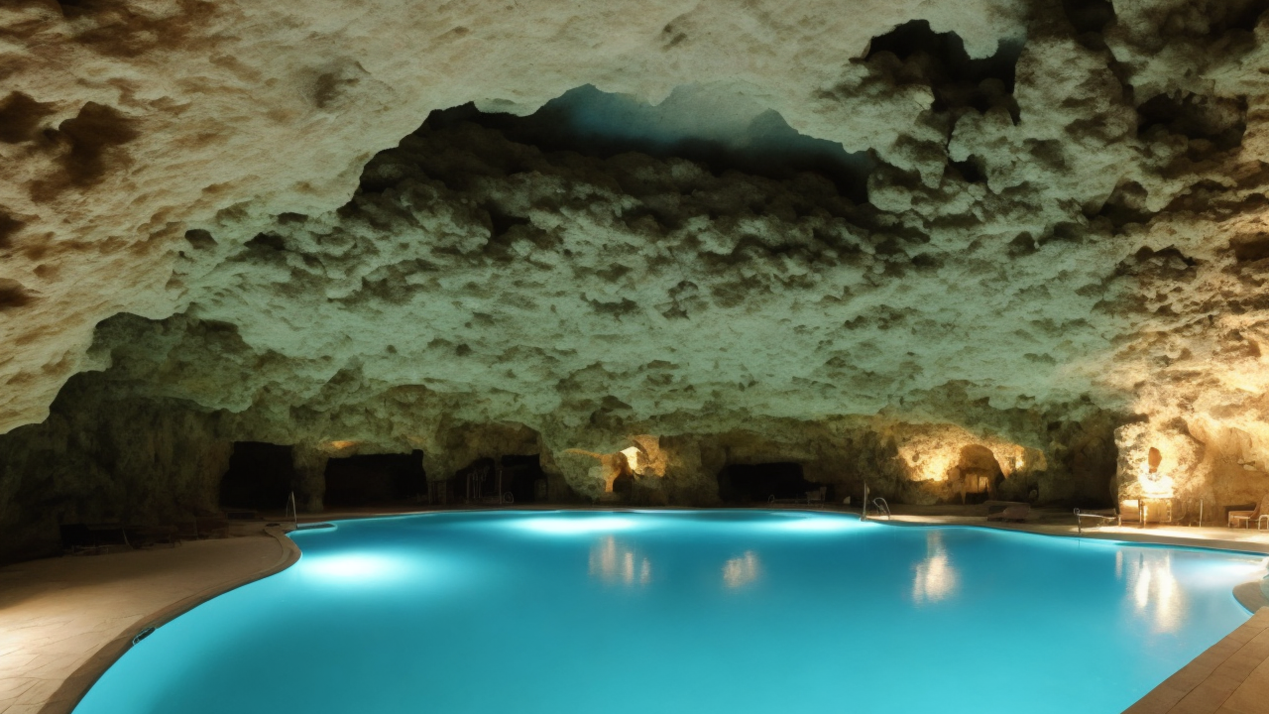 A natural cave with a pool