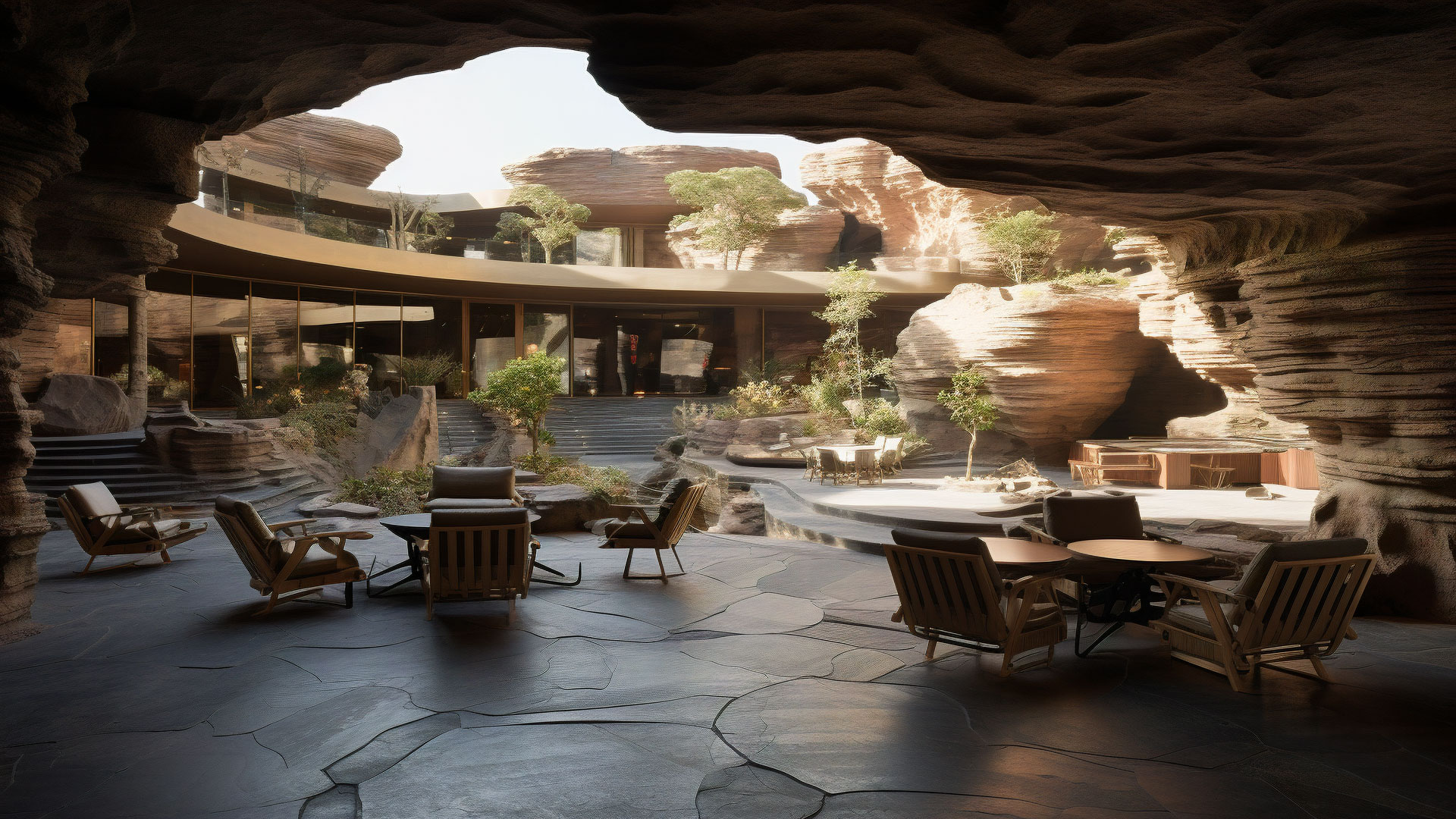 Resort hotel nestled among rocks in Saudi Arabia