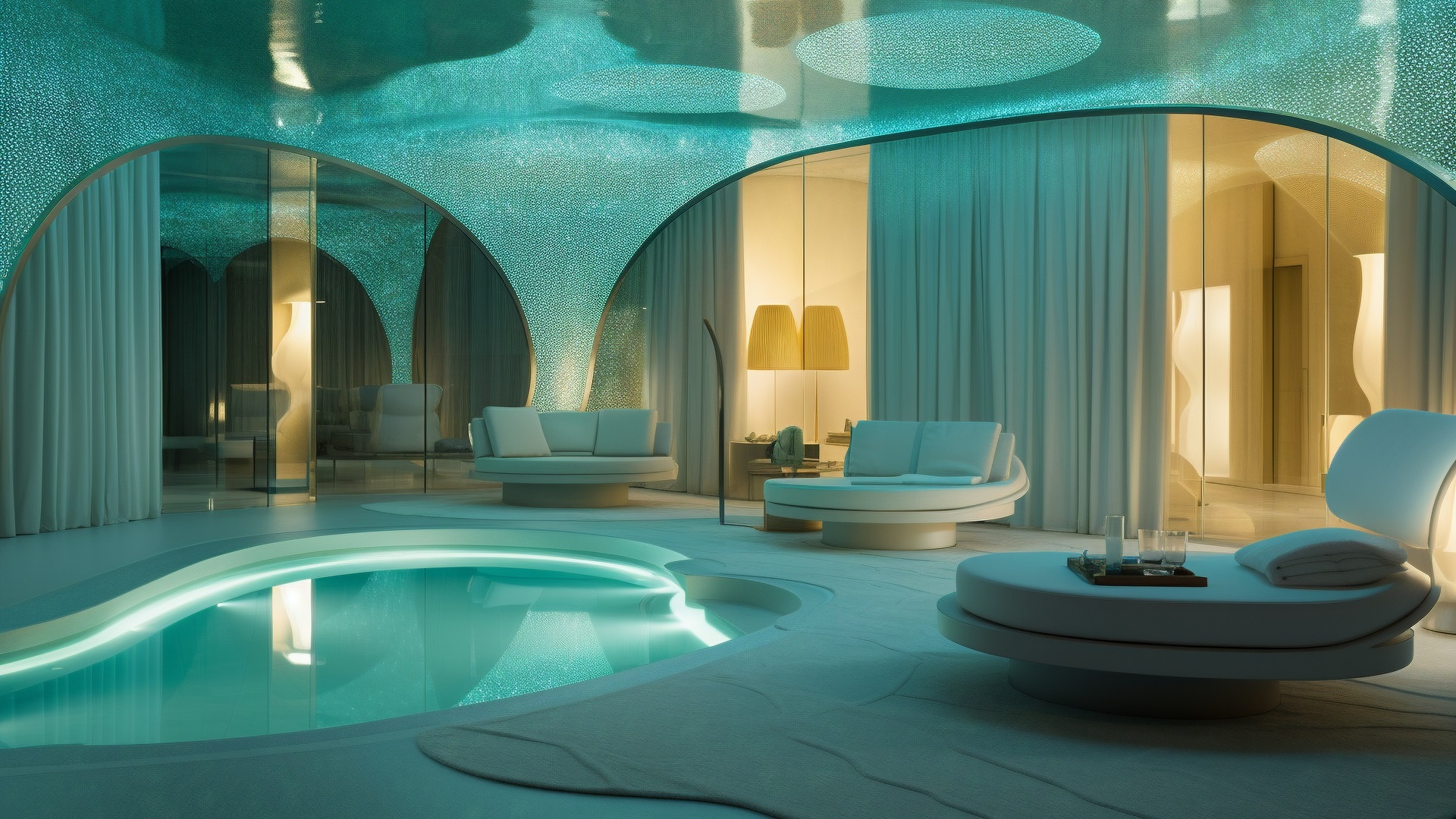 Aquatic interior design of a resort hotel