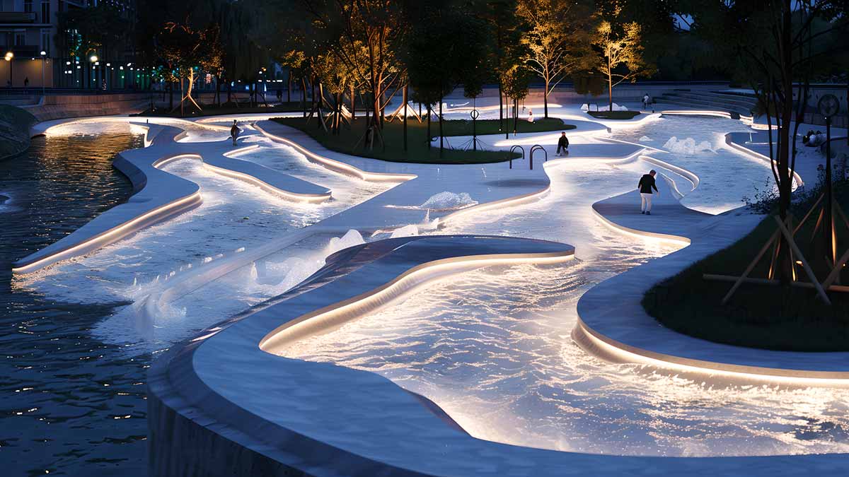 Design: public park with whitewater circuit