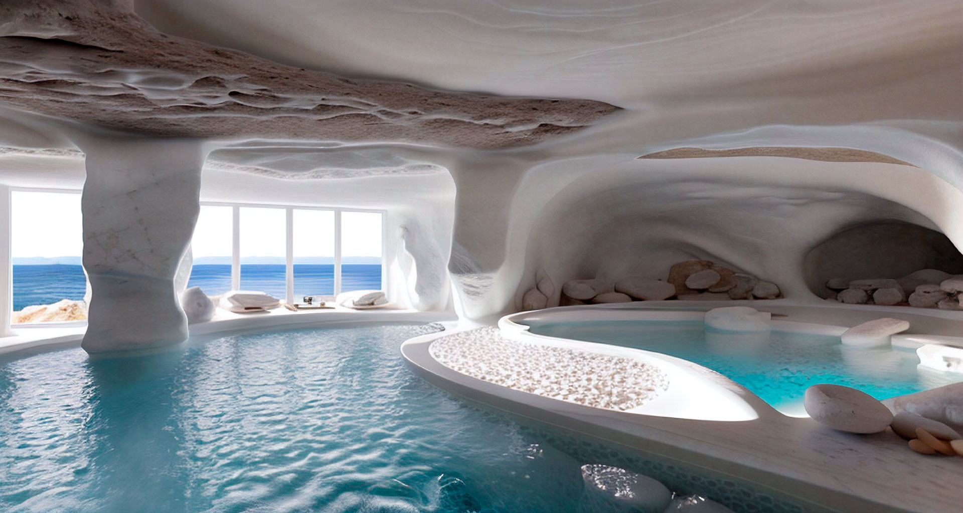 Interior design of a spa that simulates a cave