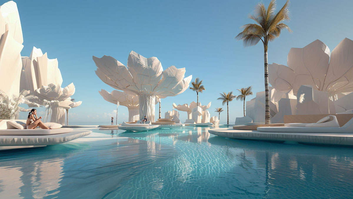 Coral forms around a swimming pool