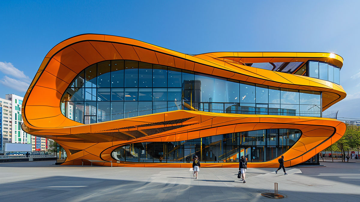 Orange colour and fluidity for a library’s architecture