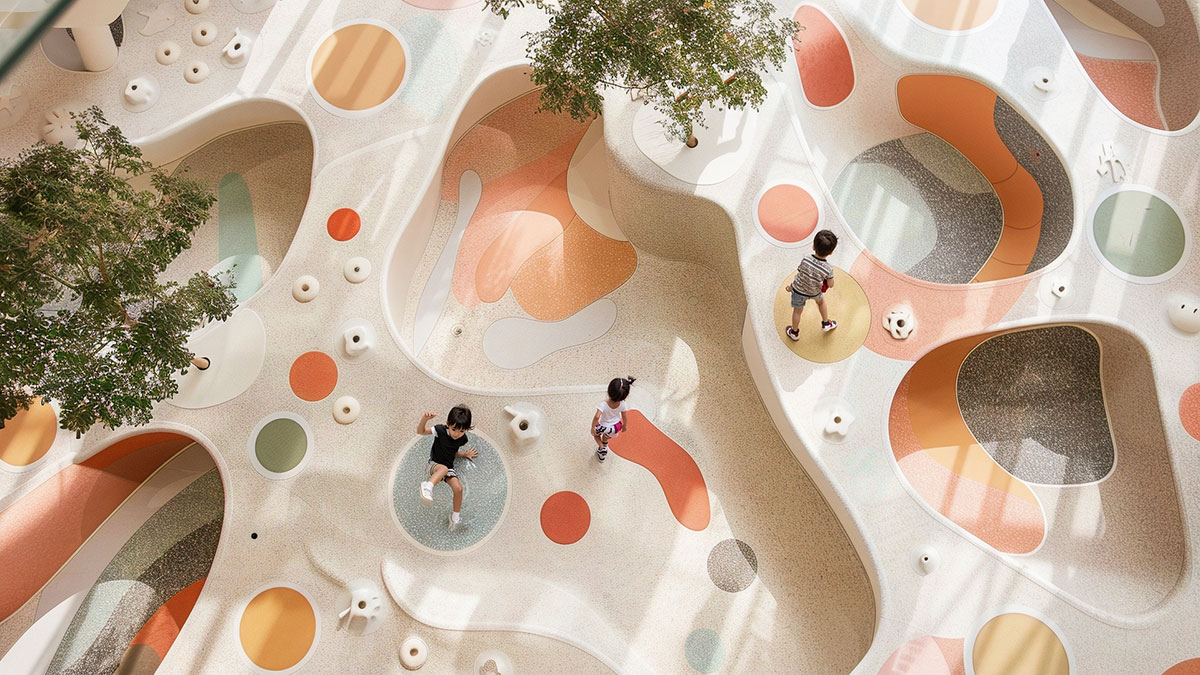 Curved flooring design for children’s playgrounds