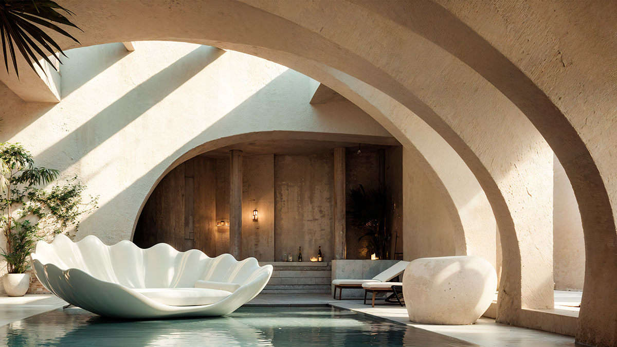 Mediterranean-inspired indoor swimming pool