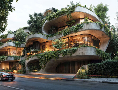 Brutalist architecture connected to nature