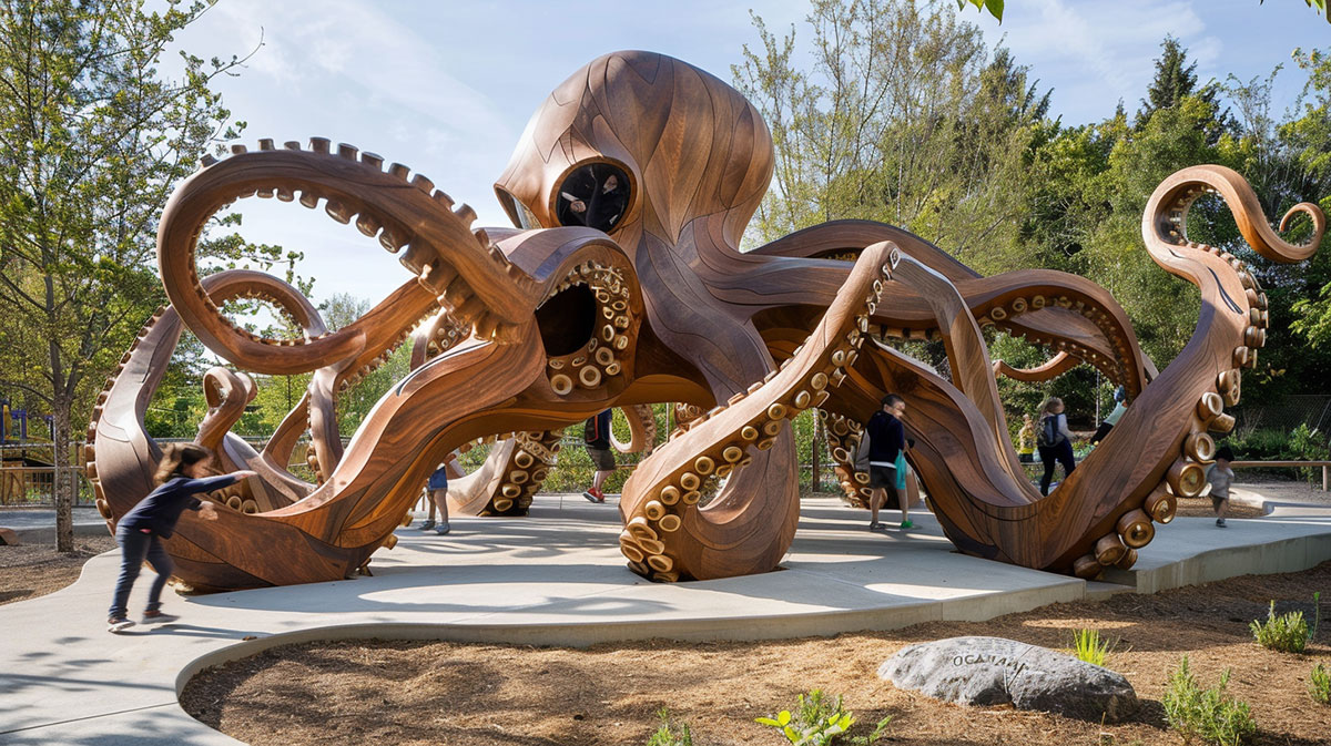 Playful architecture: a monumental wooden octopus
