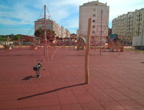 Shock-absorbing rubber flooring in play areas