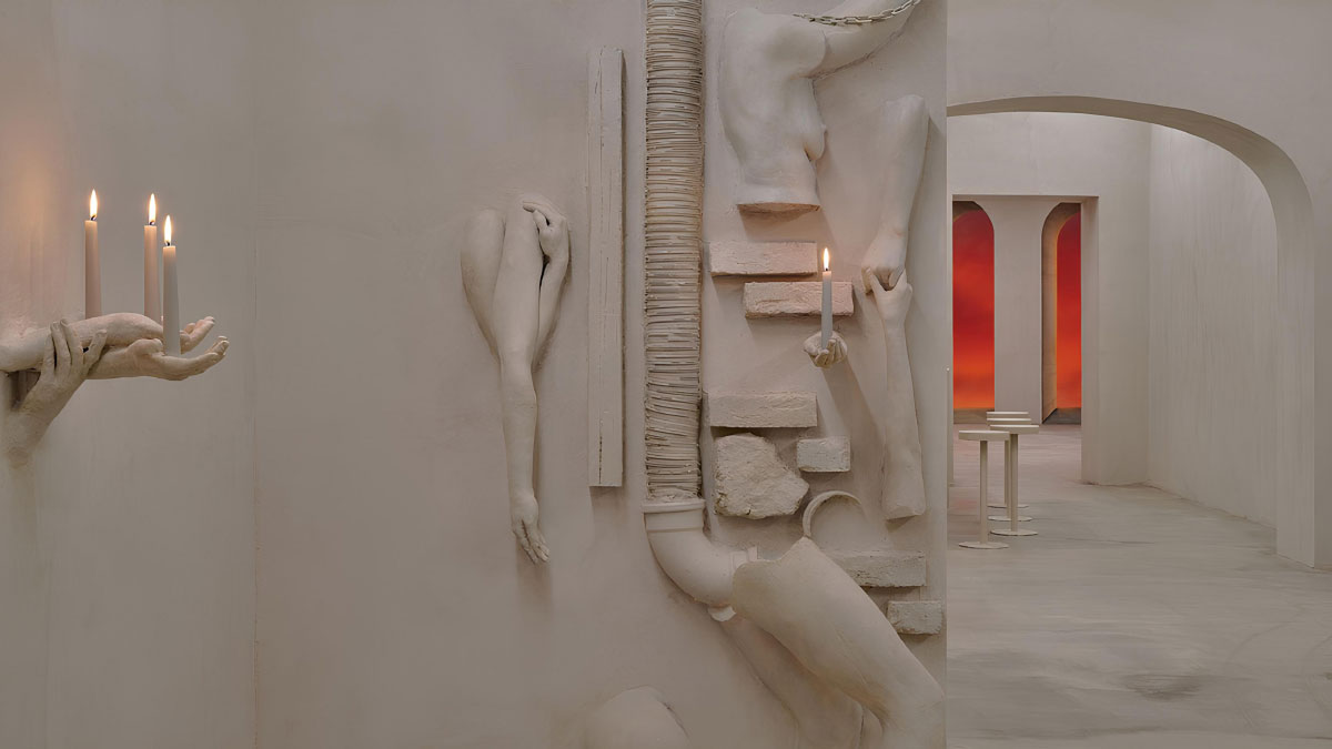 Surrealist décor in a bar in Rome, Italy